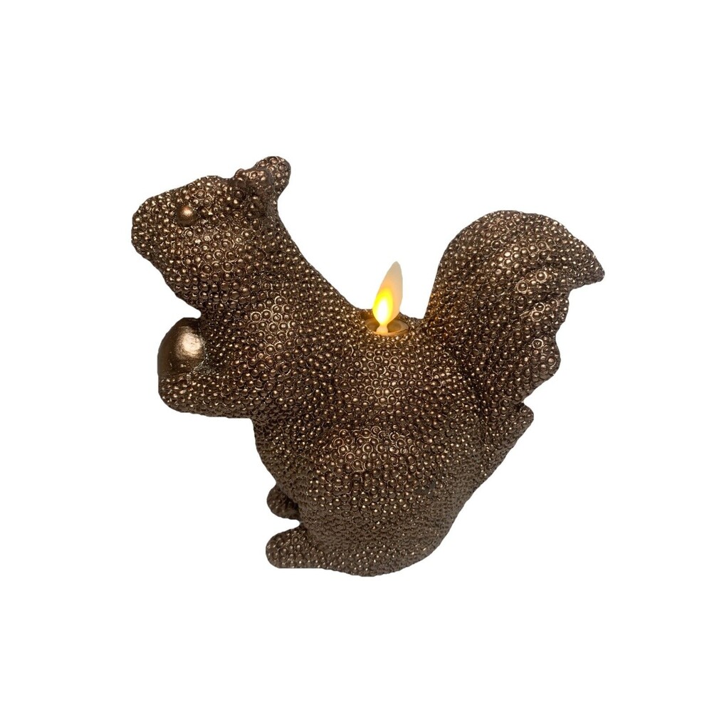 Studded Golden Brown Flameless Candles Squirrel Figural-6"x 5.6"Moving Flame